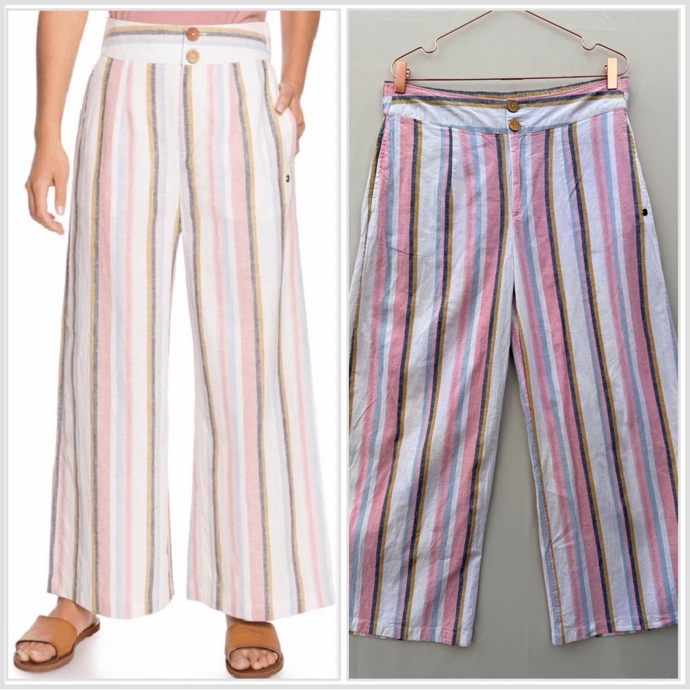 Roxy Linen Blend Sailing Trip Wide Leg Striped Pants‎ XL